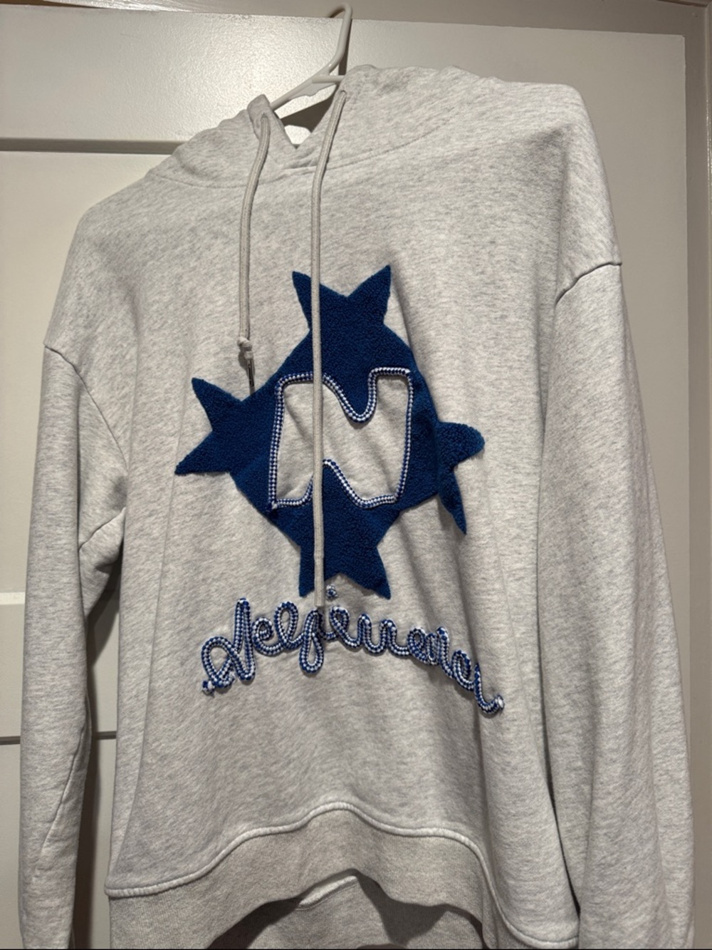 Aelfric Eden Light Gray Hoodie with Navy Blue Star Appliqué